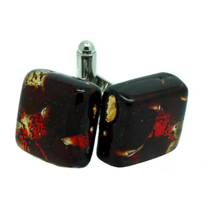 Gemelos Cuadrados Cristal Murano Rojo y Dorado Venecia Boda - Imagen 1 de 9