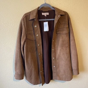 Philosophy Women's XS Vegan Suede Faux Caramel Brown Snap Shacket Western Jacket - Picture 1 of 14