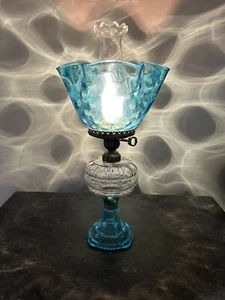 Vintage Eagle Glass Electric Lamp Blue Scalloped Top and blue base - Picture 1 of 14