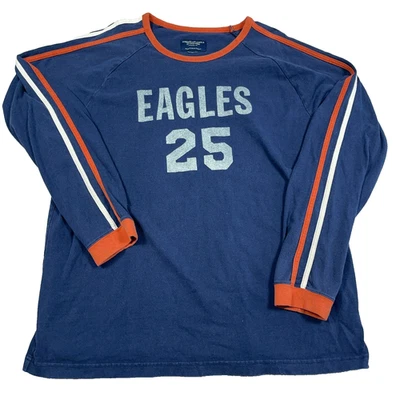 Винтажная мужская рубашка Y2K American Eagle XL синяя оранжевая с длинным рукавом выцветшая 2000-е LS - Изображение 1 из 4