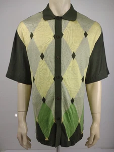 Silversilk Luxe grün Argyle Kurzarm Knopfleiste Camp Hemd Herren Medium - Bild 1 von 9