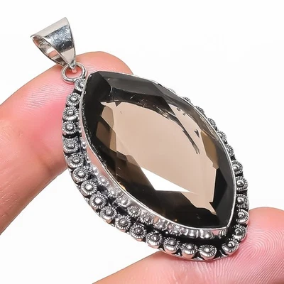 Smoky Quartz Gemstone Handmade Birthday Gift Decent Jewelry Pendant 2.5" PG 1307 - Image 1 of 4