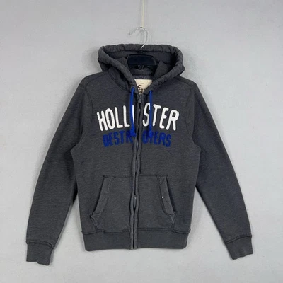 Hollister 连帽衫男式中号灰色驱逐舰全拉链刺绣运动衫 — 第 1/4 张图片