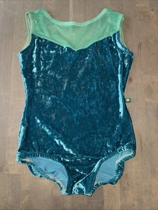 LuckyLeo Dancewear Leotard Adult Medium Teal crushed velvet Dance Wear - Picture 1 of 7