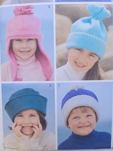 Easy Schnittmuster Kinder Wintermützen für Fleece Samt, Wolle - Butterick 3684 - Bild 1 von 6
