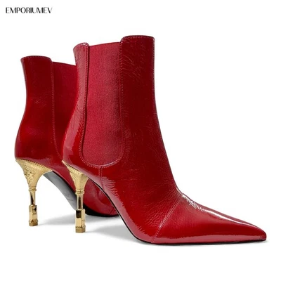 Balmain Moneta Lether 雕刻高跟鞋女式红色踝靴 - 美国 7 - (0564)全新无标签 — 第 1/4 张图片