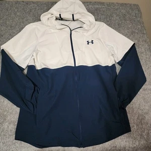 Under Armour Men's Fitted Wind Breaker Large Navy Blue White Zipper EUC *READ - Bild 1 von 18