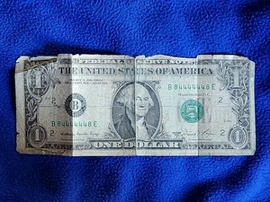 US One Dollar Bill with Bookend Serial Number B 84444448 E - Liars' Poker - Picture 1 of 3