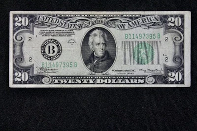 LATE FINISH BACK PLATE 204 $20 1934A FRN B11497395B series A, twenty $, New York - Image 1 of 3