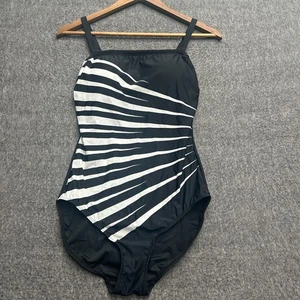 Venus Badeanzug Einteiler Gr. 12 schwarz weiß Zebra gestreift Baden 90er - Bild 1 von 9