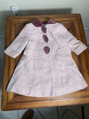 Abrigo de Lana Rothschild Rosa Púrpura Terciopelo Flores Cuello Talla 12M Foto 1 de 4