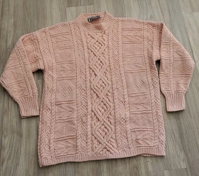 Винтажный 80-х женщин средний Forenza персиковый розовый длинным рукавом кабель вязаный свитер - Изображение 1 из 4