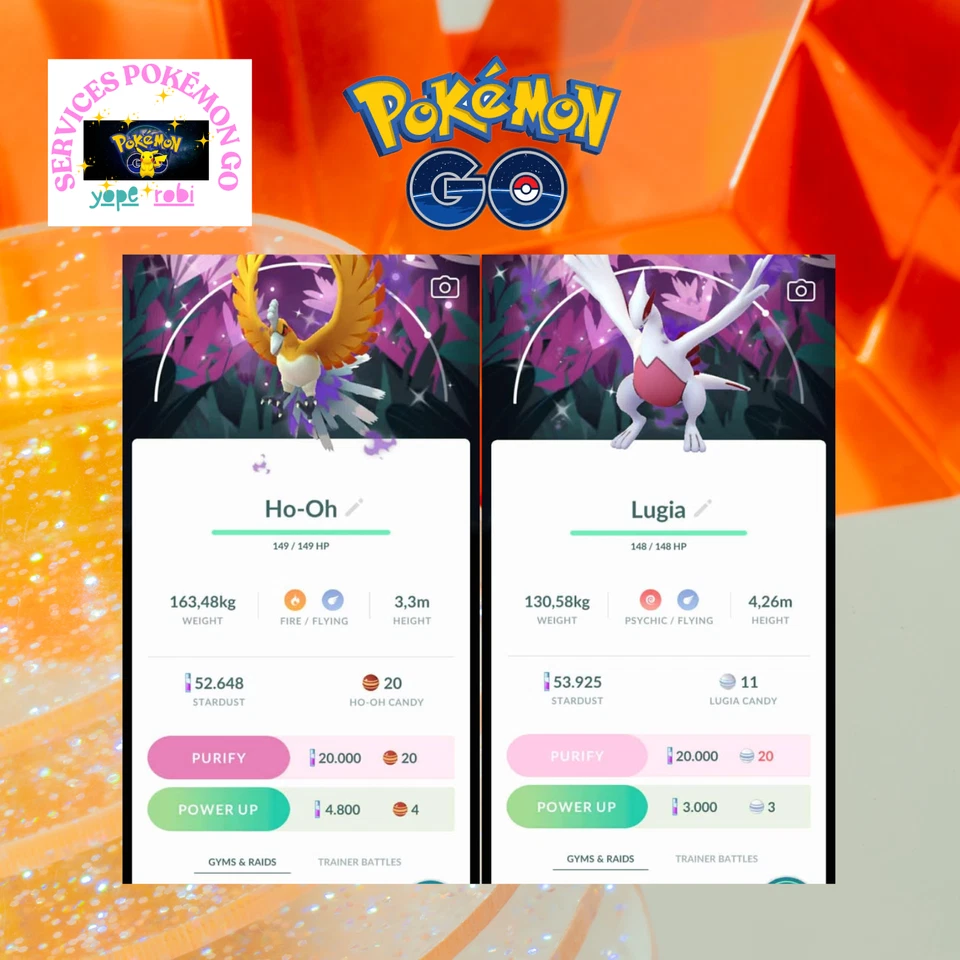 Pokémon Go❀❀PURIED❀Lugia❀HO-Oh❀❀SPECIAL BACK GROUND❀❀TR❀DE 20K Stardust OR P T C - Image 1 of 1