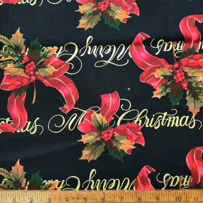 Alexander Henry Fabrics 1993  Christmas  Black Red Cotton Quilting  BTY OOP - Image 1 of 3