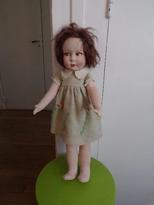 ANCIENNE POUPEE BOURREE PAILLE NO RAYNAL OU LENCI TETE FEUTRINE  - Photo 1/4