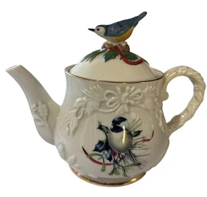 Tetera Lenox Winter Greetings con tapa Bluebird 6324891 porcelana fina rara - Imagen 1 de 10