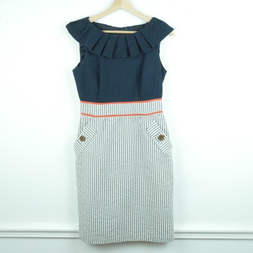 ALYX Abito anni 2010 taglia 6 twee volant officecore seersucker volant preppy nautico navy