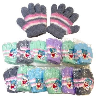 12 pares de guantes de invierno a granel cálidos a rayas difusos acogedores niños niñas niños tejidos edades 2-6 Foto 1 de 4