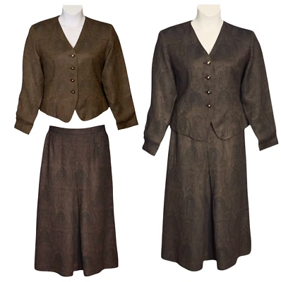 Blazer curto vintage anos 70 Kirkland Hall saia midi tamanho 14 marrom paisley retrô - Imagem 1 de 4