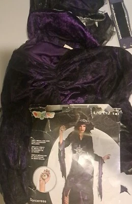 服装女巫大号 12 - 14 连衣裙紫色和黑色配件缺失腰带 — 第 1/4 张图片