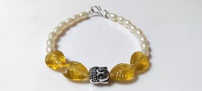 PEARL BERYL & YELLOW HYDRO LEAF CARVED PEAR 11-14MM 7" POLEGADAS PULSEIRA CONTAS - Imagem 1 de 4