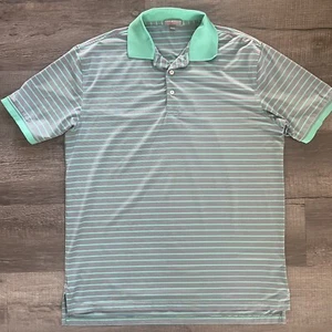 Peter Millar Polo Shirt Mens Large Green Grey Striped Summer Comfort Golf - Picture 1 of 7