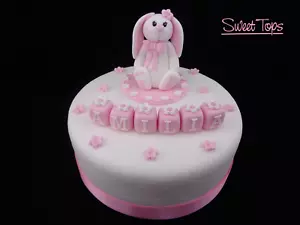 Topper torta di compleanno in pasta di zucchero personalizzata per coniglio bambina - Foto 1 di 5