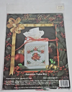 Scatola porta fazzoletti Poinsettia ricamo nastro True Colors SRK 70010 NOS - Foto 1 di 2