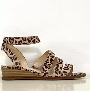 Vince Camuto Leather Demi-Wedge Sandals - Resensa- Natural Leopard Size 9 Wide - Picture 1 of 8