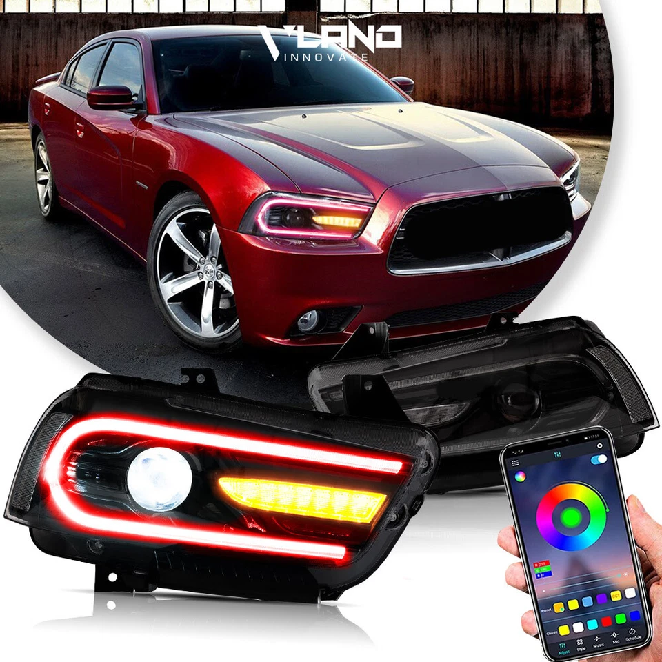 Set RGB Dual Beam W/Sequential For Dodge Charger 2011-2014 Vland LED Headlights - Image 1 of 4
