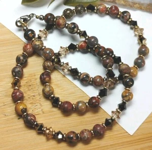 Natural Unique JASPER Stones and Faceted GLASS Bead 17" Unsigned Necklace! - Picture 1 of 6