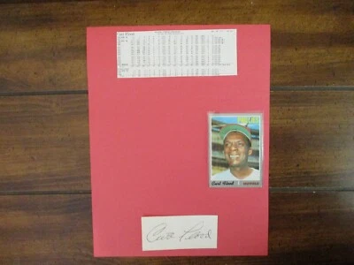 CURT FLOOD(D-1997) Signed Trimmed Index Card w/8 x 11 Display w/1970 Topps Card Foto 1 de 4