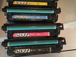 HP 507A Set of 4 Laser Toner Cartridges PARTIALLY FULL YEL BLK MAGENTA CYAN - Picture 1 of 4