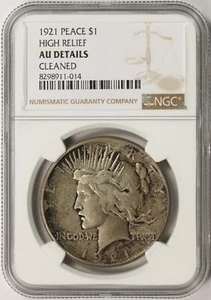 1921 $1 High Relief Peace Silver Dollar NGC AU Details - Cleaned - Picture 1 of 4