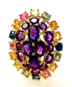 HSN Colleen Lopez Gold-Plated Sterling Amethyst & Multi-Color Sapphire Ring SZ 7 - Picture 1 of 13
