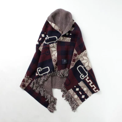 Woolrich Knit Check Blanket with buttons to use as a Cape One Size Wool Blend - Image 1 of 4