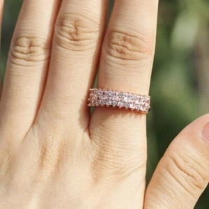 1.23Ct Emerald Lab Created Diamond Women's Band Ring 14K Rose Gold Plated Silver - Picture 1 of 6