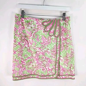 Lilly Pulitzer Kendall Skirt Womens 6 Peanut Island Pink Green Faux Wrap - Picture 1 of 10