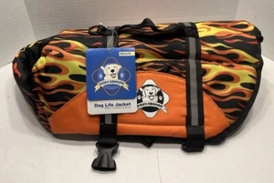 Paws Aboard Dog Life Jacket Black & Orange W/Flames Size Medium New With Tags - Picture 1 of 13