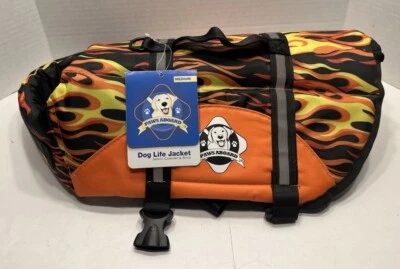 Paws Aboard Dog Life Jacket Black & Orange W/Flames Size Medium New With Tags - Image 1 of 4