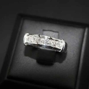 Anillo de diamantes genuinos de oro blanco de 18 quilates para hombre, anillo de diamantes naturales extraídos de la tierra de 3,2 mm - Imagen 1 de 11