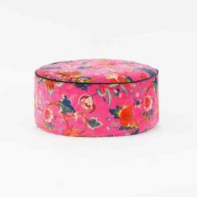 Floral Printed Large Zipped Throw Hippie Decorative Ottoman Cover Boho Poufs - Image 1 of 2