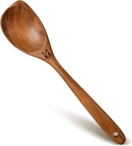Wooden Spoons for Cooking, Natural Premium Teak Wood Corner Spoon, Good Grip Lar - Picture 1 of 2