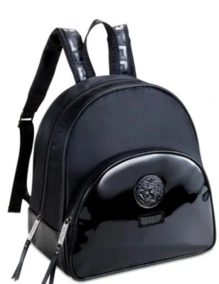 VERSACE Medusa Head Black Faux Patent Leather Nylon Backpack - Image 1 of 4