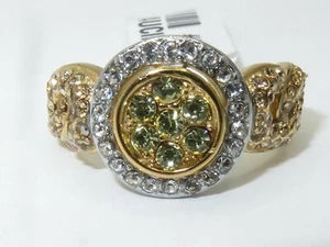 Peridot gold ring art deco round ladies cz cubic zirconia steel - Picture 1 of 8