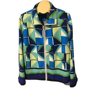 Erin London Cityscape Jacket Women's Size 1X Blue Green Abstract Zip-up NWT - Picture 1 of 11