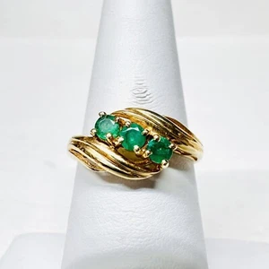 Vintage Cardow Jewelers 14k Yellow Gold Triple Emerald Ribbed Band Ring - Picture 1 of 7