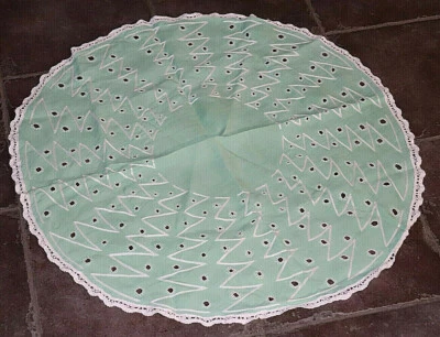  ANCIEN NAPPERON ROND VERT PASTEL  - TEXTILE ANCIEN - VINTAGE - 80 cm  - Photo 1/4