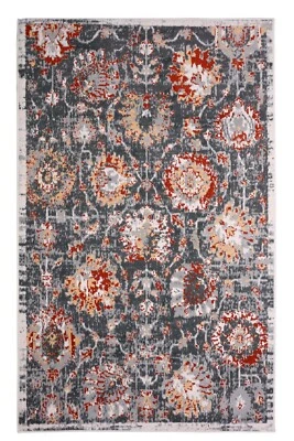 Distressed, Floral - 5'x 8', Dark Grey, Oriental Traditional Area Rug - 507 - Image 1 of 4