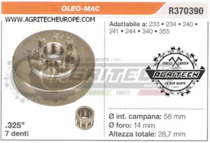 R370390 Oregon Clutch Sprocket For Oleo-Mac Chainsaw 244 340 .325" 7 Teeth - Picture 1 of 1